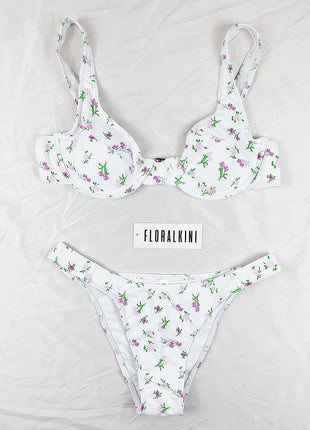 Ivory Floral Print Balconette Underwire Bikini Top