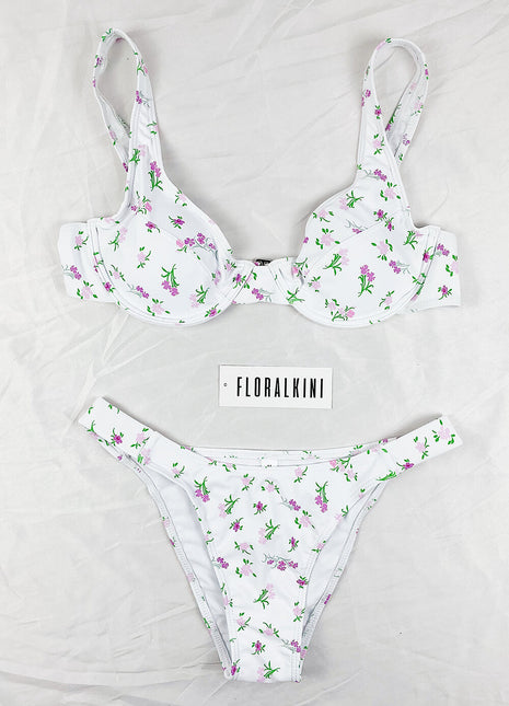 Ivory Floral Print Balconette Underwire Bikini Top