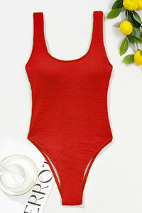 Red Crinkle High Leg One Piece Swimsuit