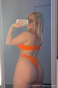 Orange Smocked O-Ring Bikini Bottoms