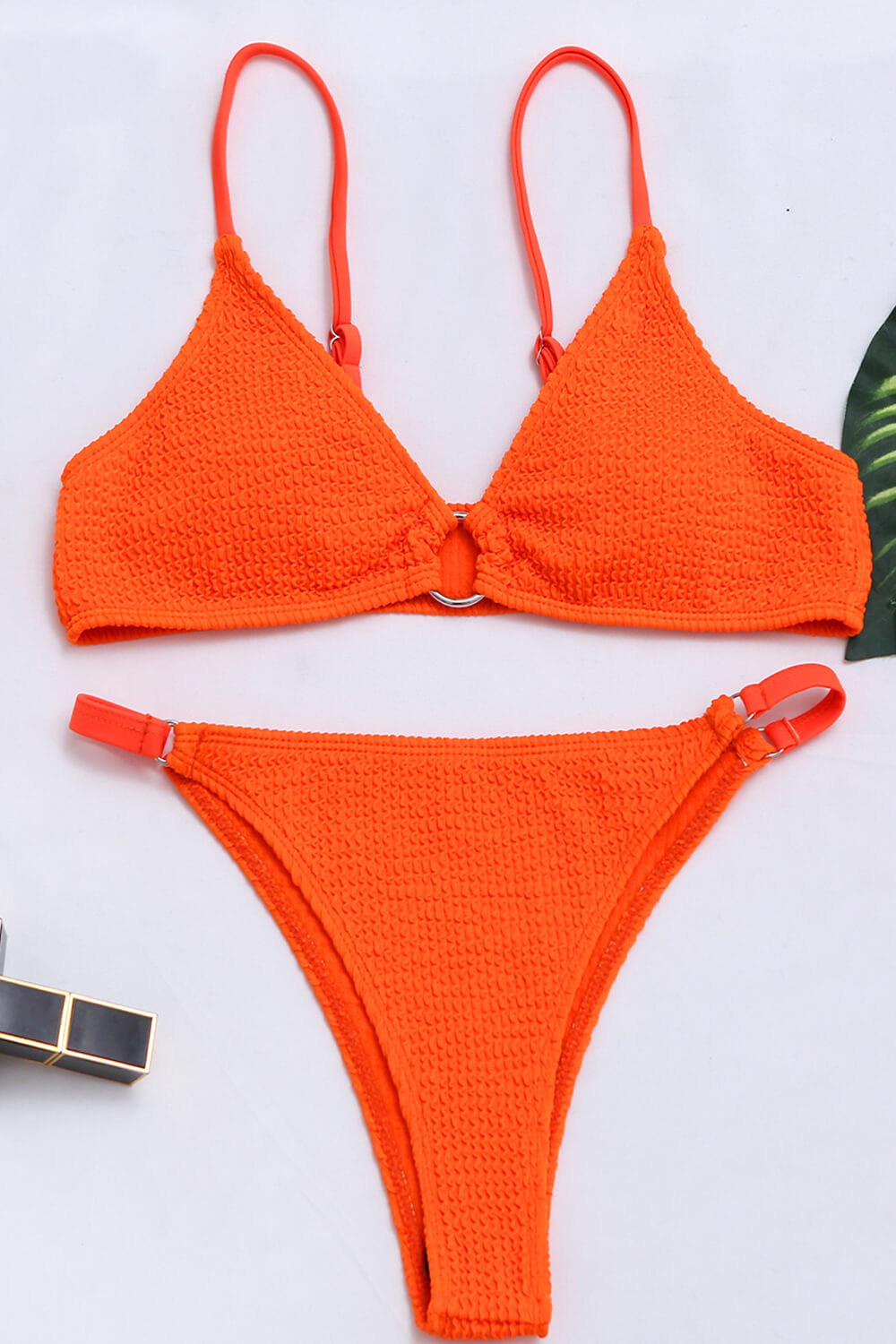 Orange Smocked O-Ring Bikini Bottoms