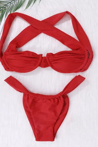 Red Ruched Brazilian Bikini Bottoms