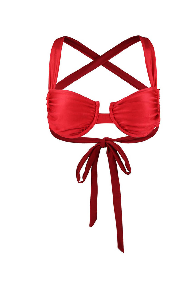 Red Ruched Underwire Bikini Top