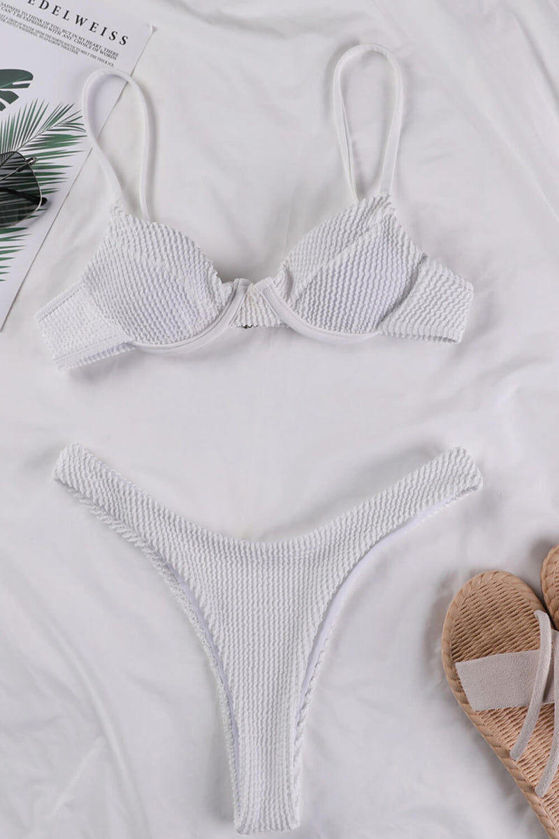 White Crinkle Underwire Bralette Bikini Top