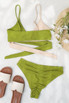 Lightgreen Rib Criss-Cross Colorblock Spliced Bikini Top