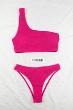 Hot Pink Crinkle One Shoulder Bikini Top