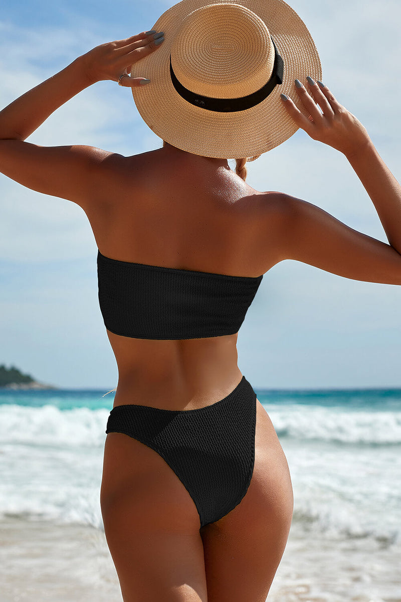 Black Crinkle Bandeau Bikini Top