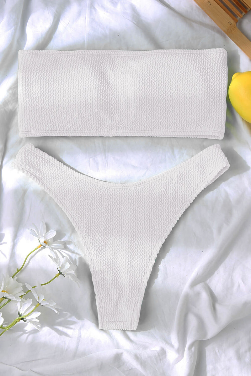 White Crinkle High-Waist Bikini Bottoms