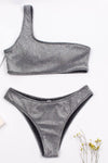 Glittery Grey One-Shoulder Asymmetric Bikini Top