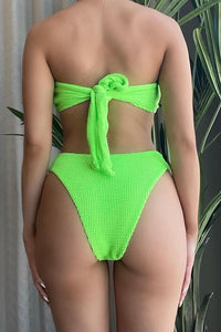 Lime Crinkle Bandeau Bow Bikini Top