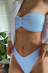 Baby Blue Crinkle Bandeau Bow Bikini Top