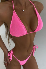 Neon Pink Crinkle Halter Bikini Top