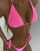 Neon Pink Crinkle Tie Side Bikini Bottoms