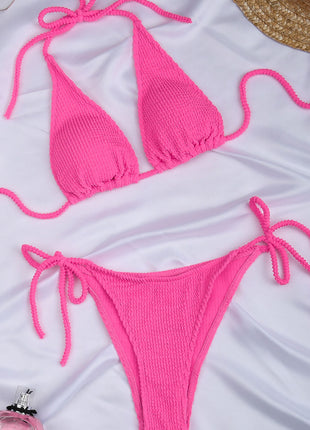 Neon Pink Crinkle Tie Side Bikini Bottoms