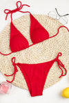 Red Crinkle Halter Bikini Top