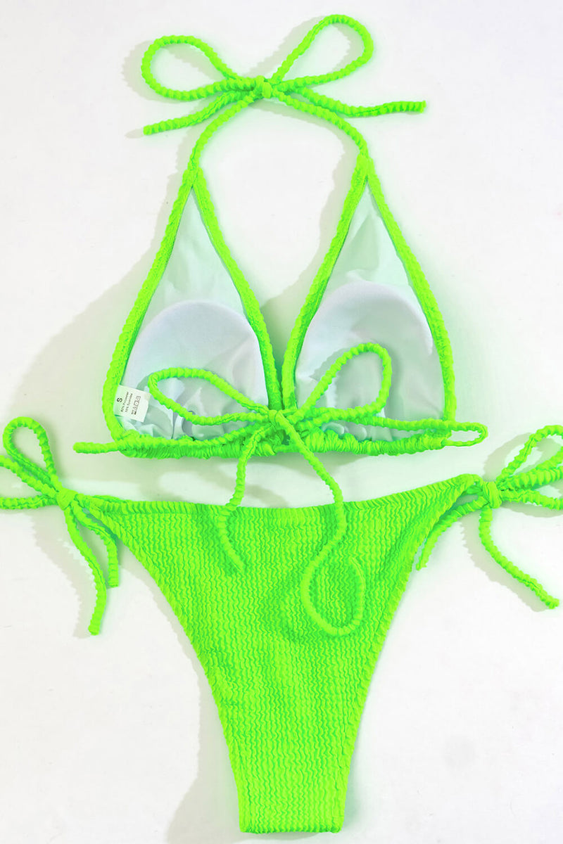 Lime Crinkle Halter Bikini Top