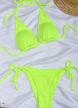 Neon Yellow Crinkle Tie Side Bikini Bottoms