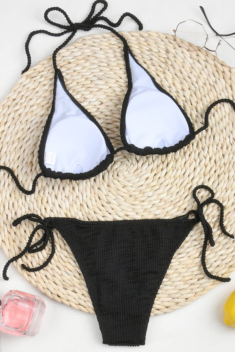 Black Crinkle Halter Bikini Top