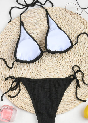 Black Crinkle Tie Side Bikini Bottoms