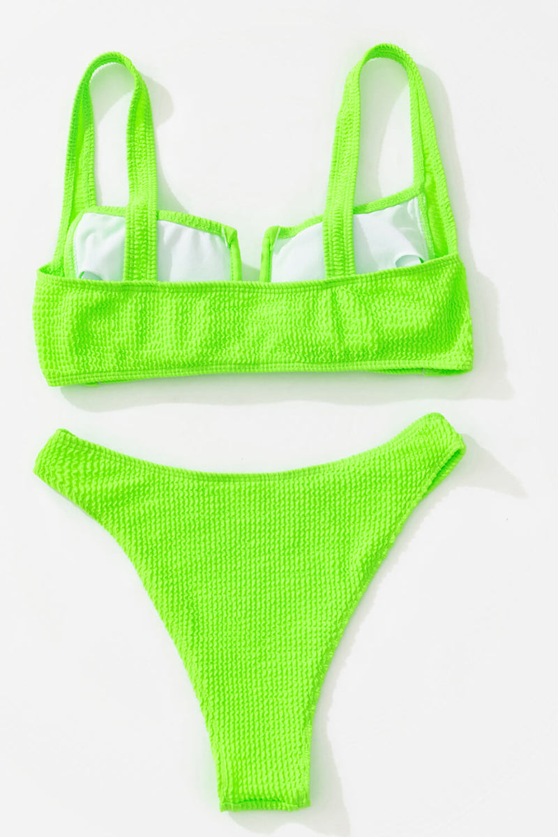 Lime Crinkle V Wire Bikini Top