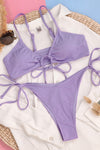 Lilac Ribbed String Tie Side Bikini Bottoms