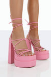 Baby Pink Pu Lace Up Platform High Heels