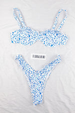 Blue Floral Ruffled Balconette Underwired Bikini Top