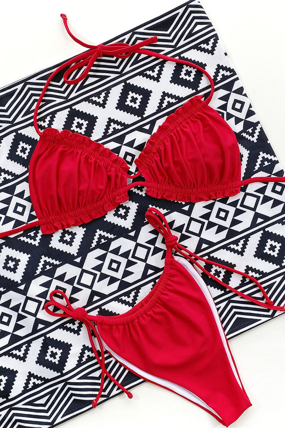 Red Frill Halter Bikini Top