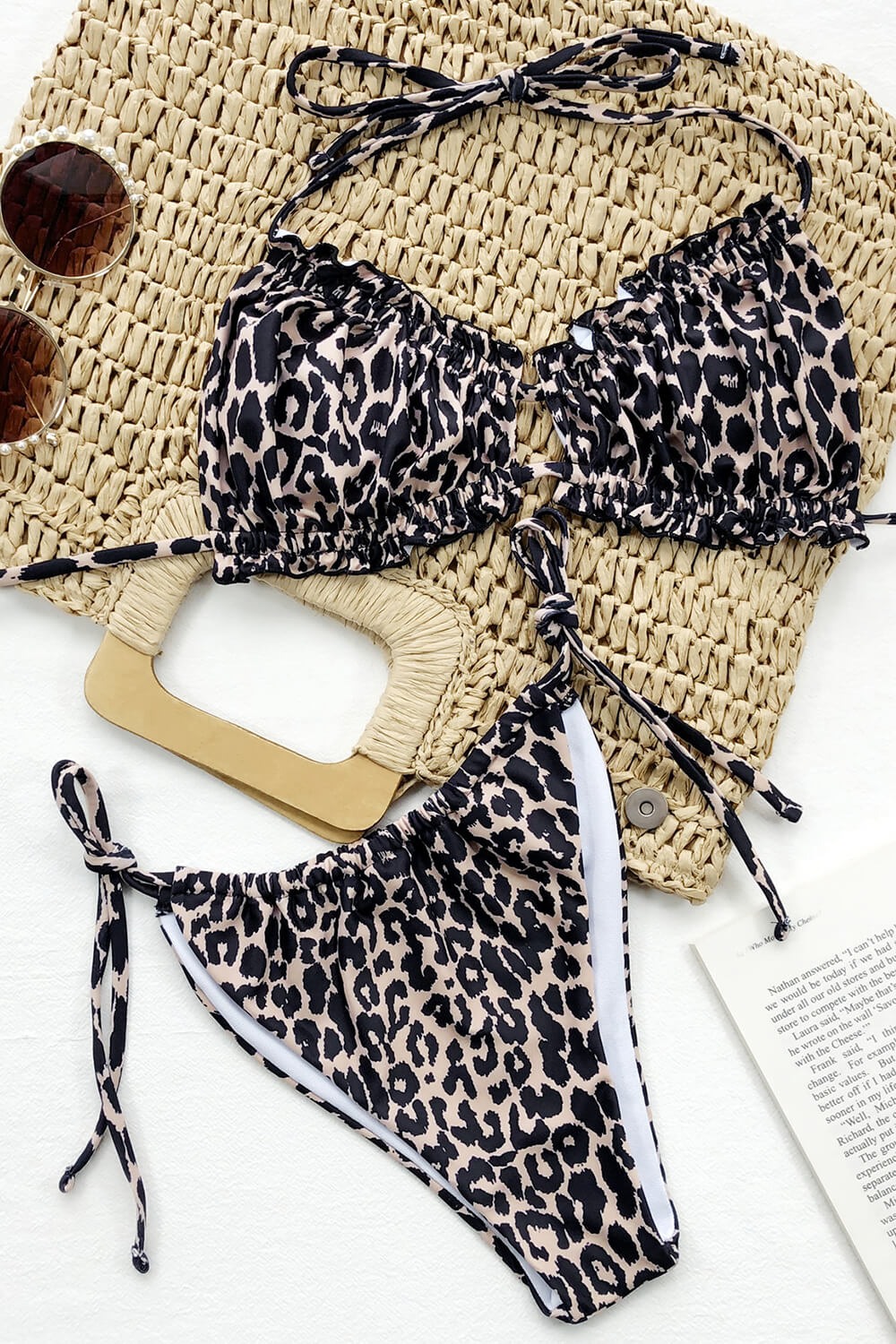 Leopard Print Grawstring Tie Side Bikini Bottoms