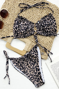 Leopard Print Frill Halter Bikini Top