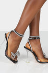 Black Patent Diamante Bow Detail Square Toe Clear Perspex Heel