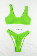 Neon Green Crinkle Scoop Bikini Top