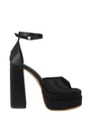 Black Satin Peep Toe Platform Block Heel