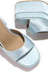 Baby Blue Satin Peep Toe Platform Block Heel