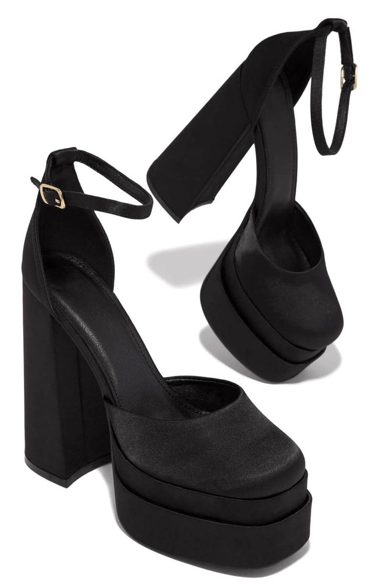 Black block heel closed toe shoes Clearance