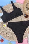 Black Ribbed Long Crop Bikini Top