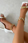 White Faux Croc Print Gold Chain Barely There Heeled Sandals