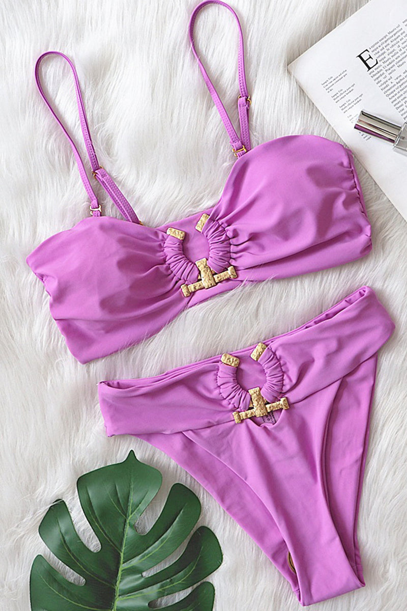 Lilac Hammered Trim Bandeau Bikini Top