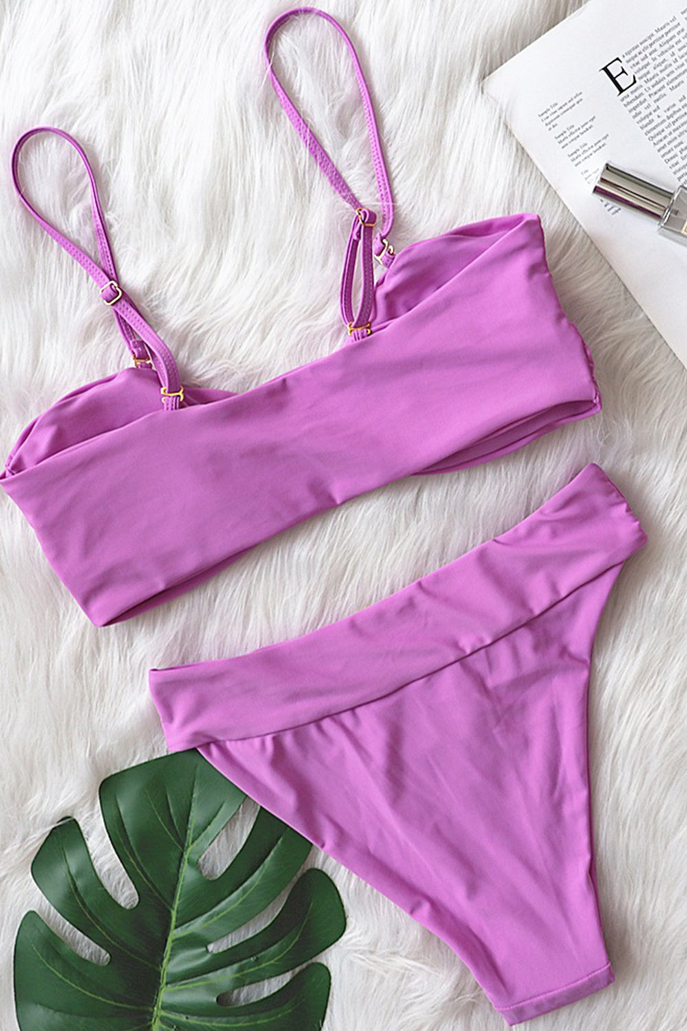 Lilac Hammered Trim Bandeau Bikini Top