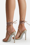 Gold Holographic Faux Leather Glitter Sole Diamante Detail Lace Up Heel