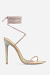 Gold Holographic Faux Leather Glitter Sole Diamante Detail Lace Up Heel