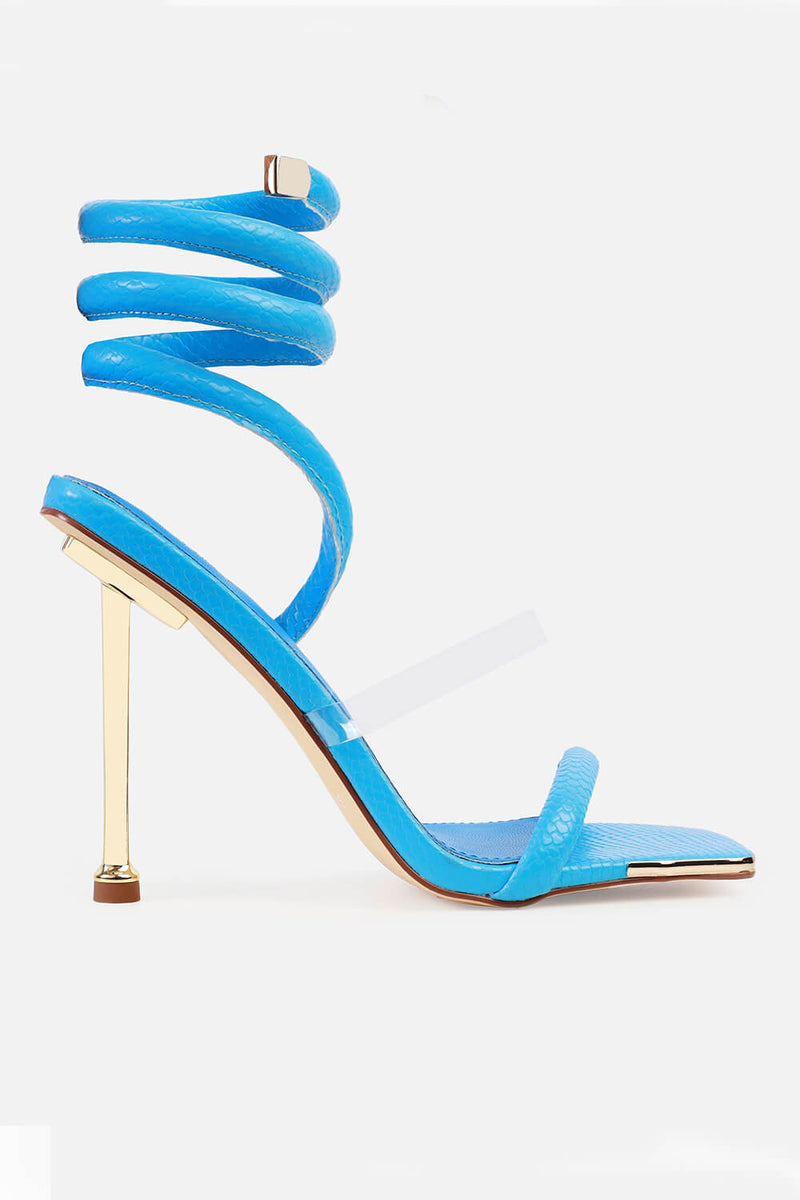 Blue Faux Snake Print Spiral Stiletto Heels