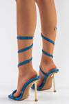 Blue Faux Snake Print Spiral Stiletto Heels