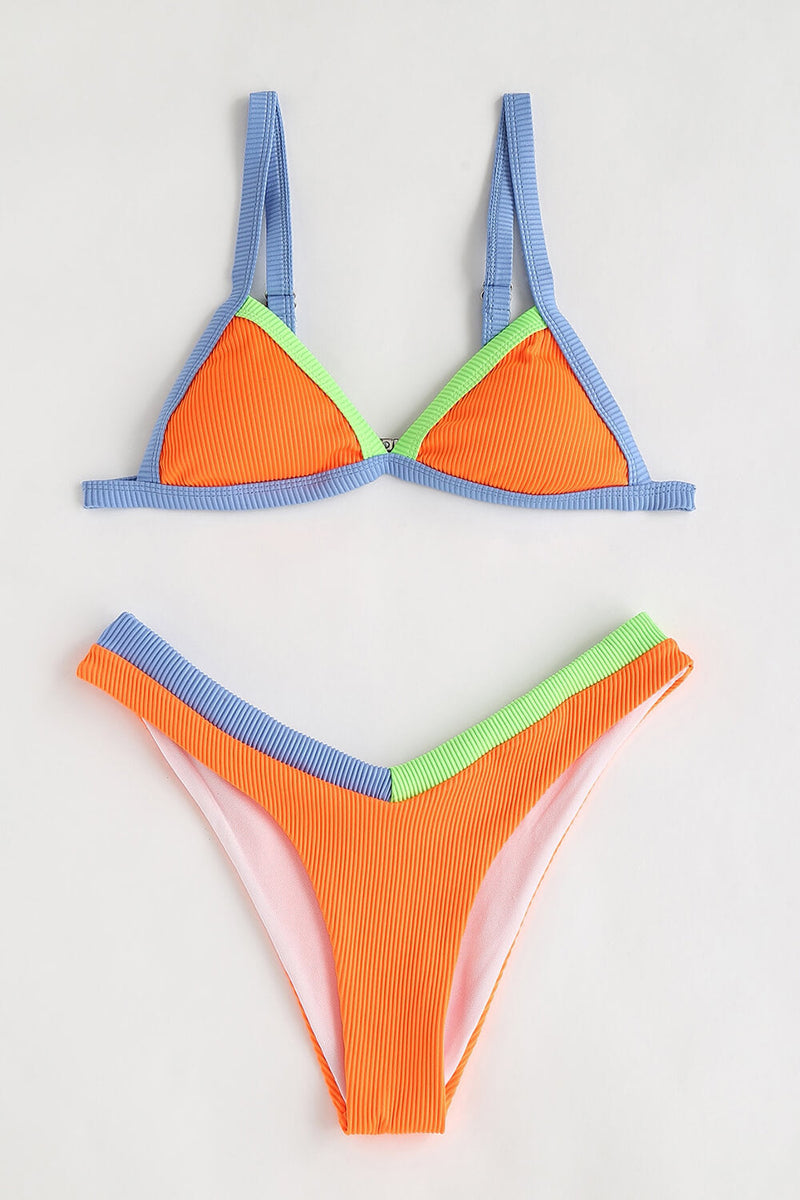 Orange Ribbed Colorblock Bikini Bottoms