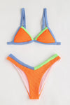 Orange Ribbed Colorblock Triangle Bikini Top