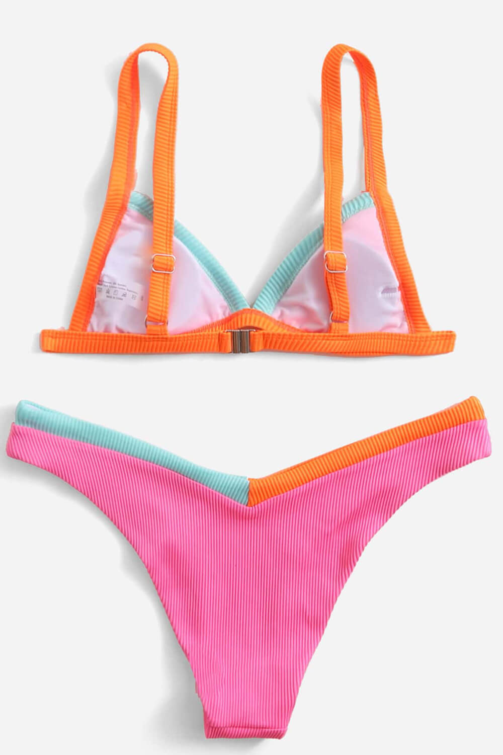 Hot Pink Ribbed Colorblock Bikini Bottoms
