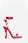 Hot Pink Faux Leather Lace Up Diamante Perspex Bow Detail Square Toe Heel