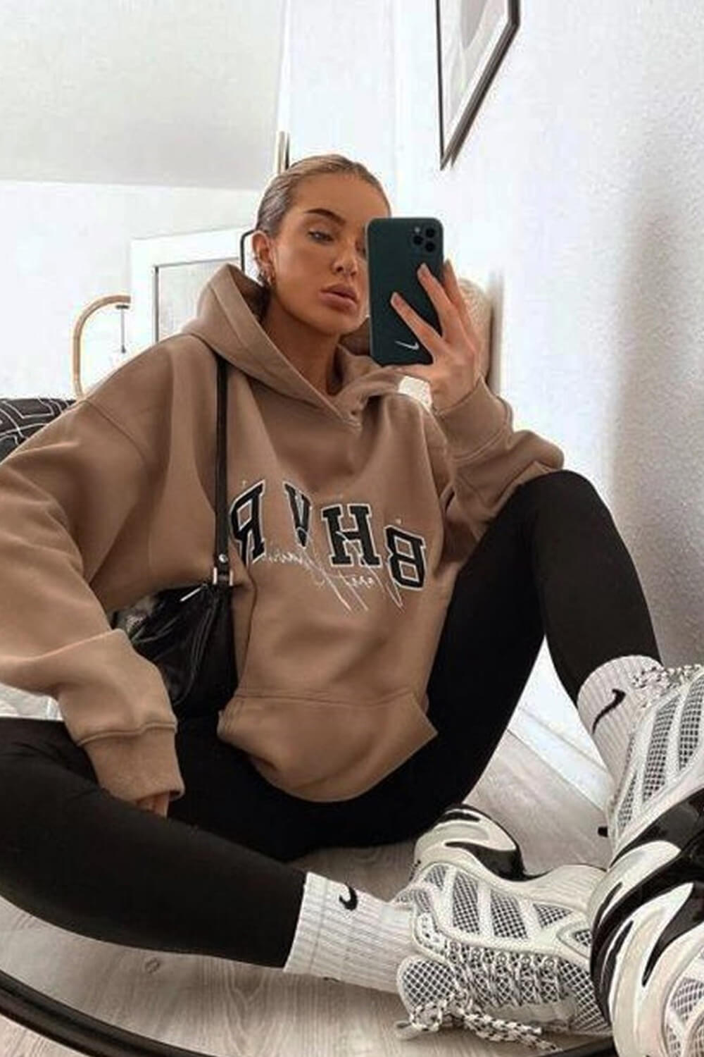 Taupe 'Bhvr' Pullover Oversized Hoodie