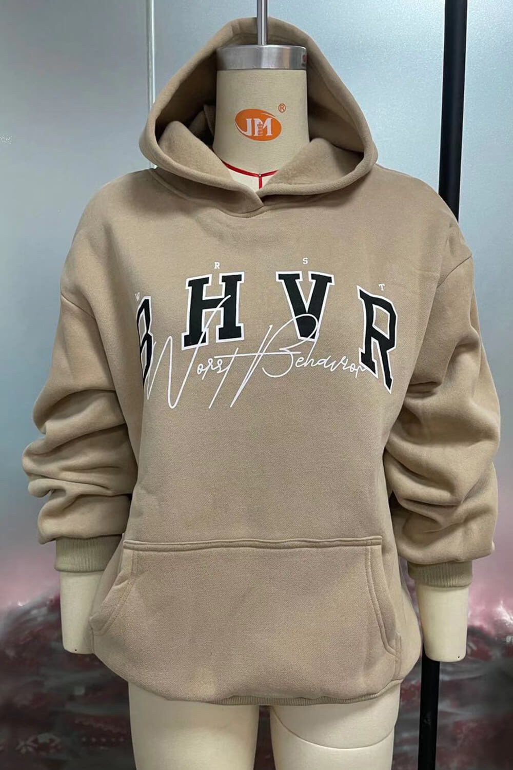 Taupe 'Bhvr' Pullover Oversized Hoodie