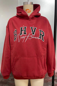 Red 'Bhvr' Pullover Oversized Hoodie